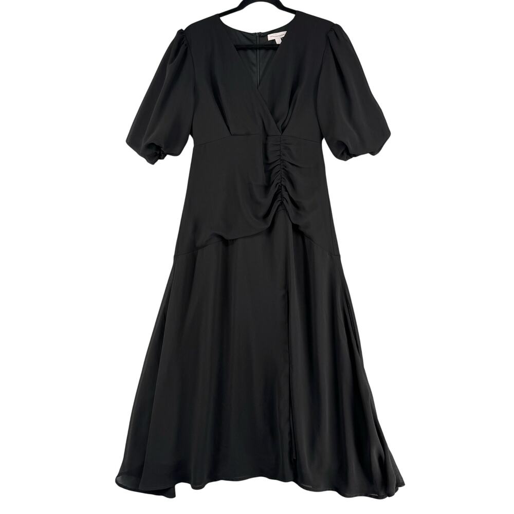 Chelsea 28 Forget‎ Me Not Gathered Waist Midi Dress Womens S Black V Neck